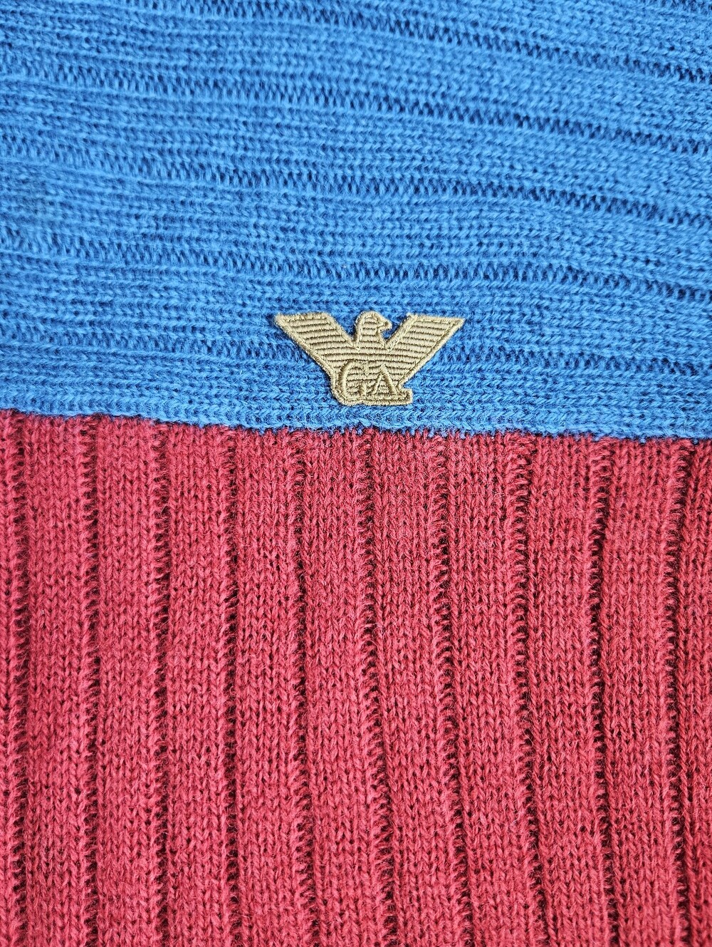 Giorgio Armani Vintage Red & Blue Wool Ribbed Logo Retro Sweater - Picture 12 of 12